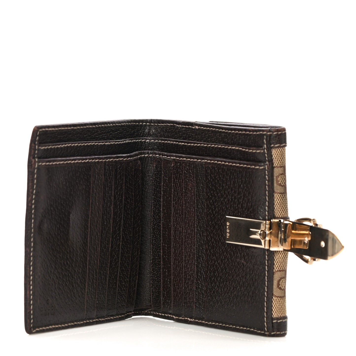 Horsebit Canvas Buckle Compact Wallet Brown
