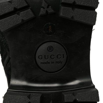 Gucci Grained Calfskin Mens Brogue Wingtip Lug Sole Boots 8 Black 7 of 12