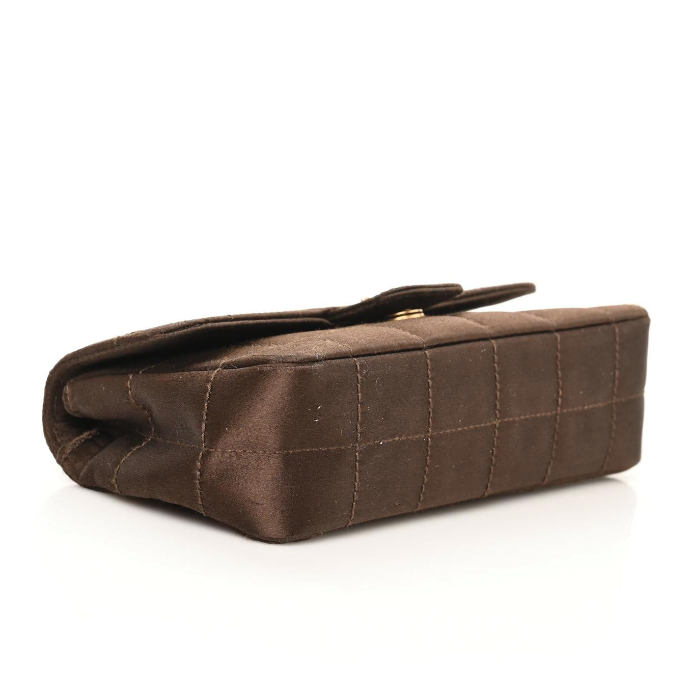 Chanel Satin Chocolate Bar Quilted Rectangular Mini Flap Dark Brown 3 of 8