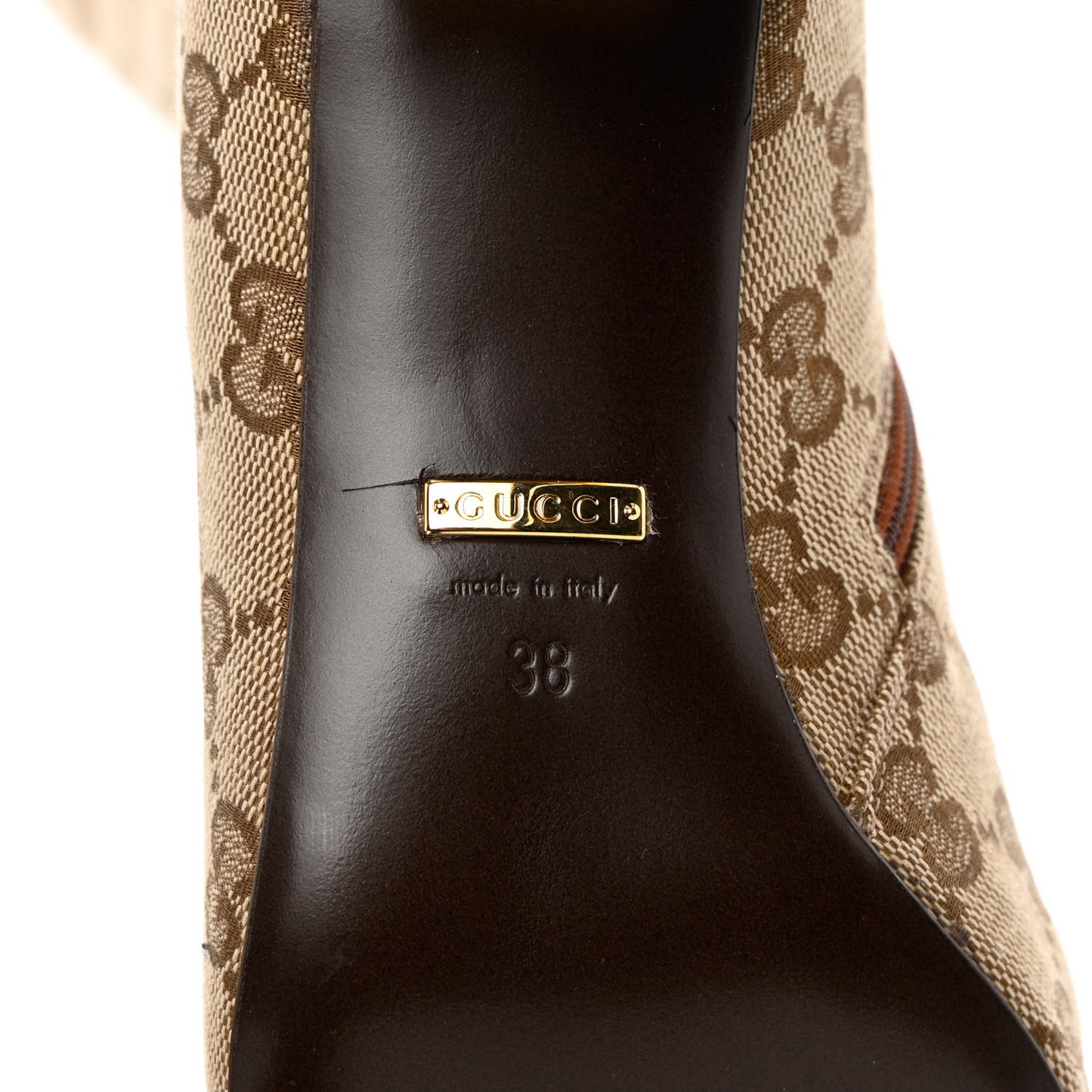 Monogram Cordovan Lux GG Knee High Boots 38 Beige Cuir