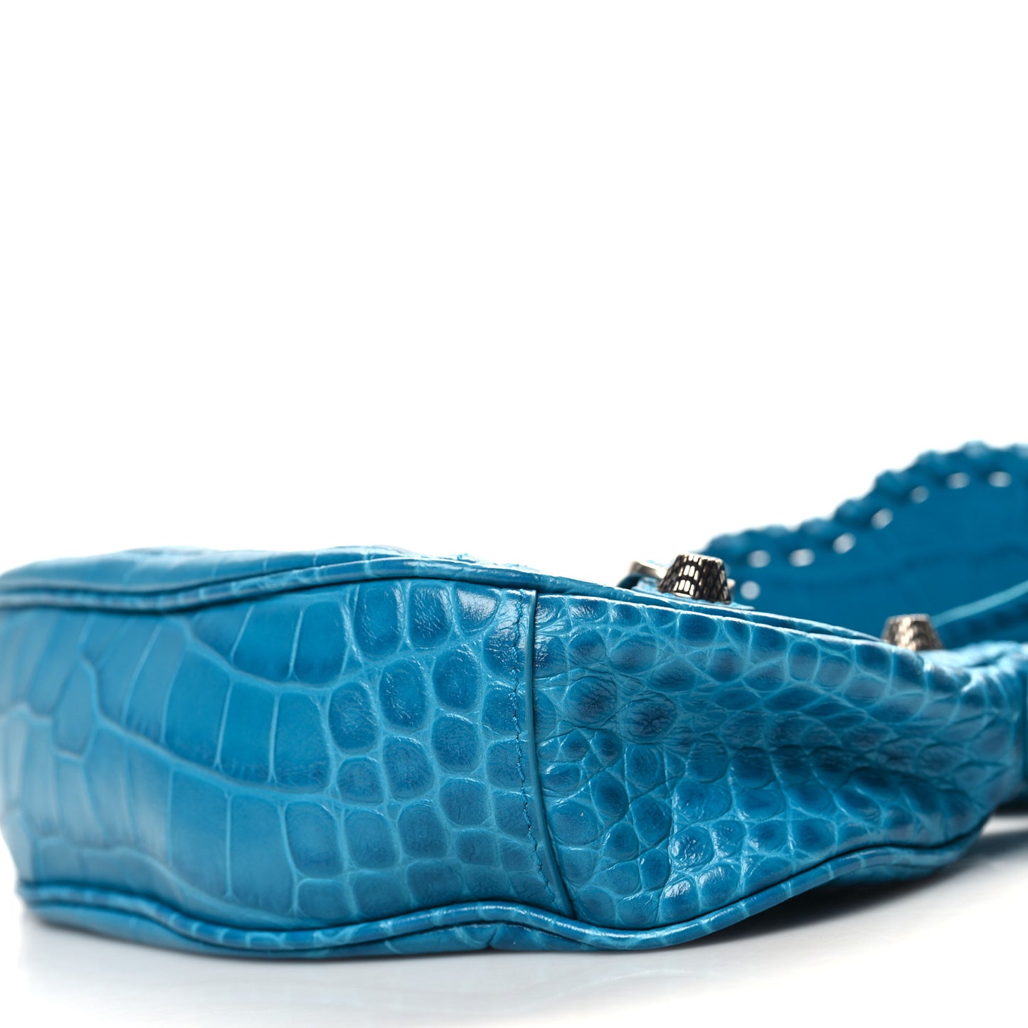 Extra Supple Calfskin Crocodile Embossed Le Cagole Shoulder Bag XS Turquoise