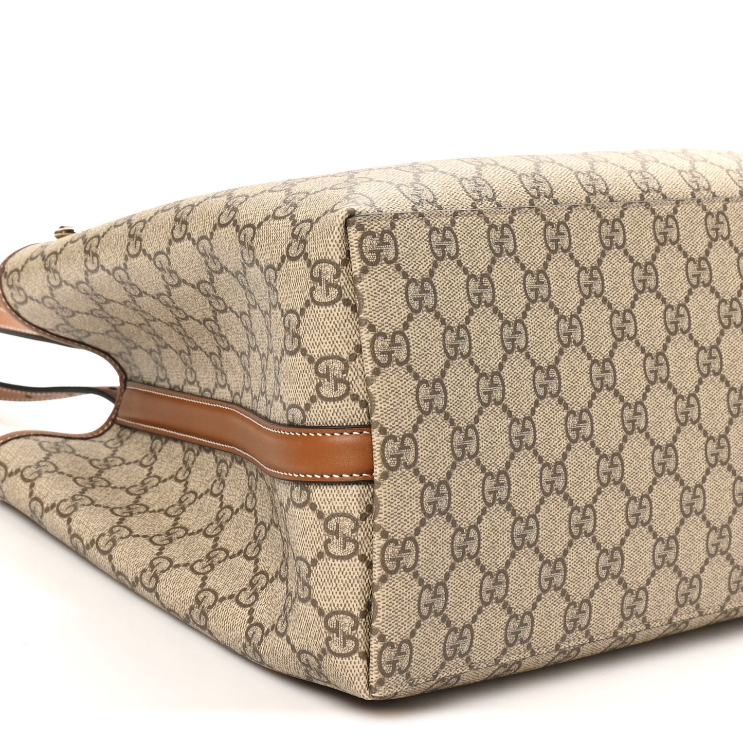 GG Supreme Monogram Emblem Large Tote Bag Beige Dark Brown