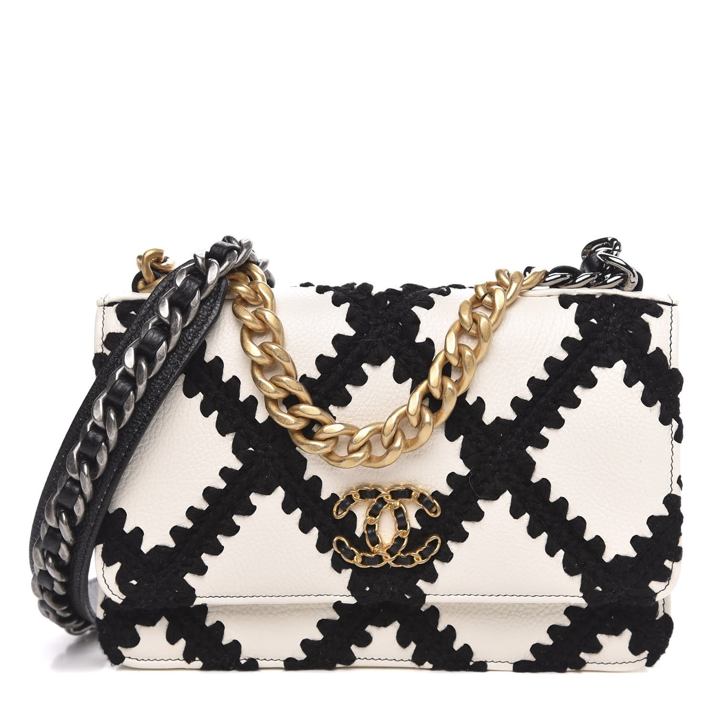 Calfskin Crochet 19 Wallet On Chain WOC White Black