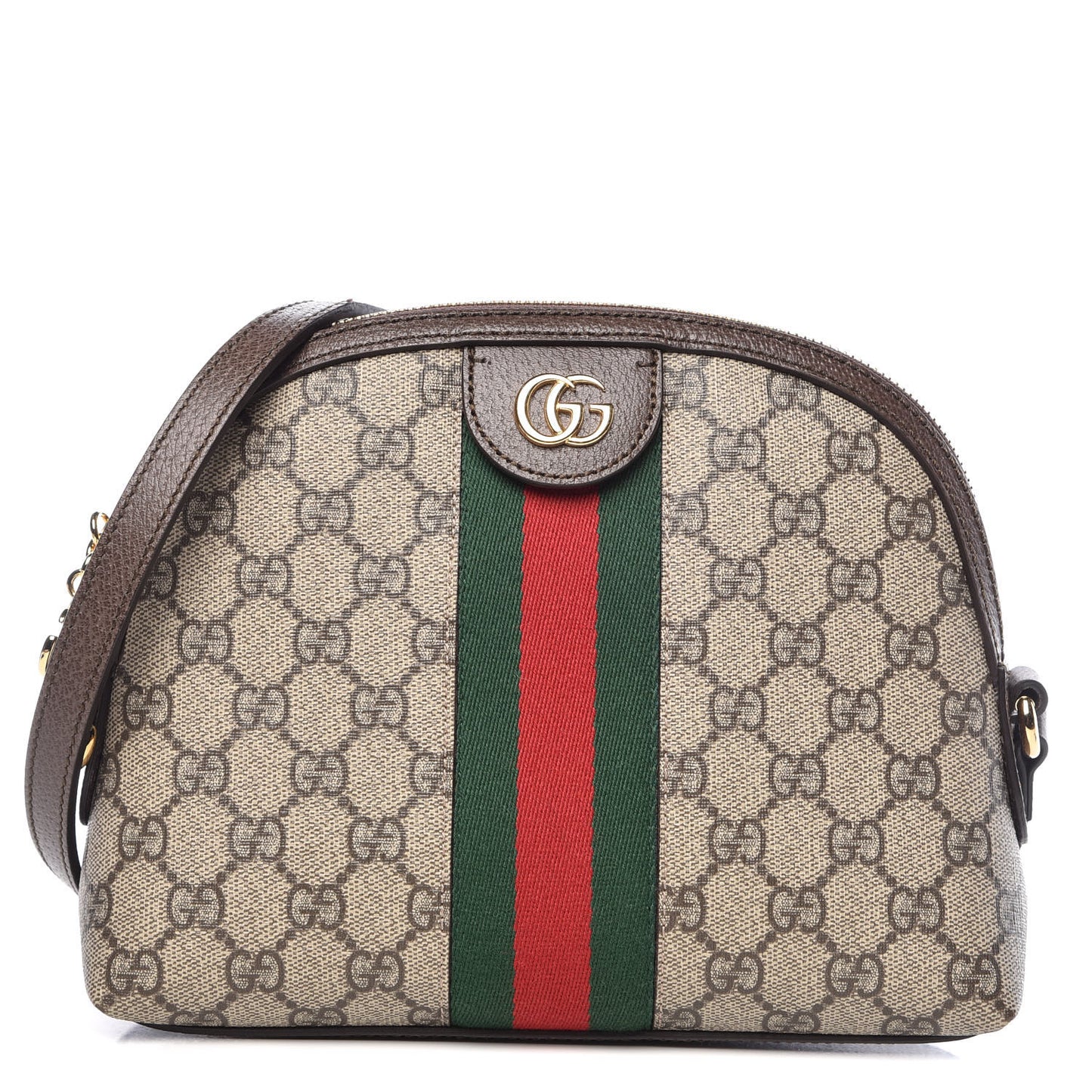 GG Supreme Monogram Textured Dollar Calfskin Web Small Ophidia Dome Shoulder Bag Beige Ebony New Acero
