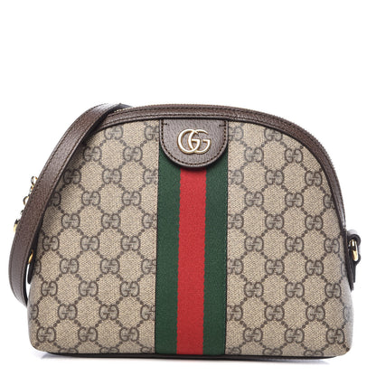 Gucci GG Supreme Monogram Textured Dollar Calfskin Web Small Ophidia Dome Shoulder Bag Beige Ebony New Acero 1 of 9