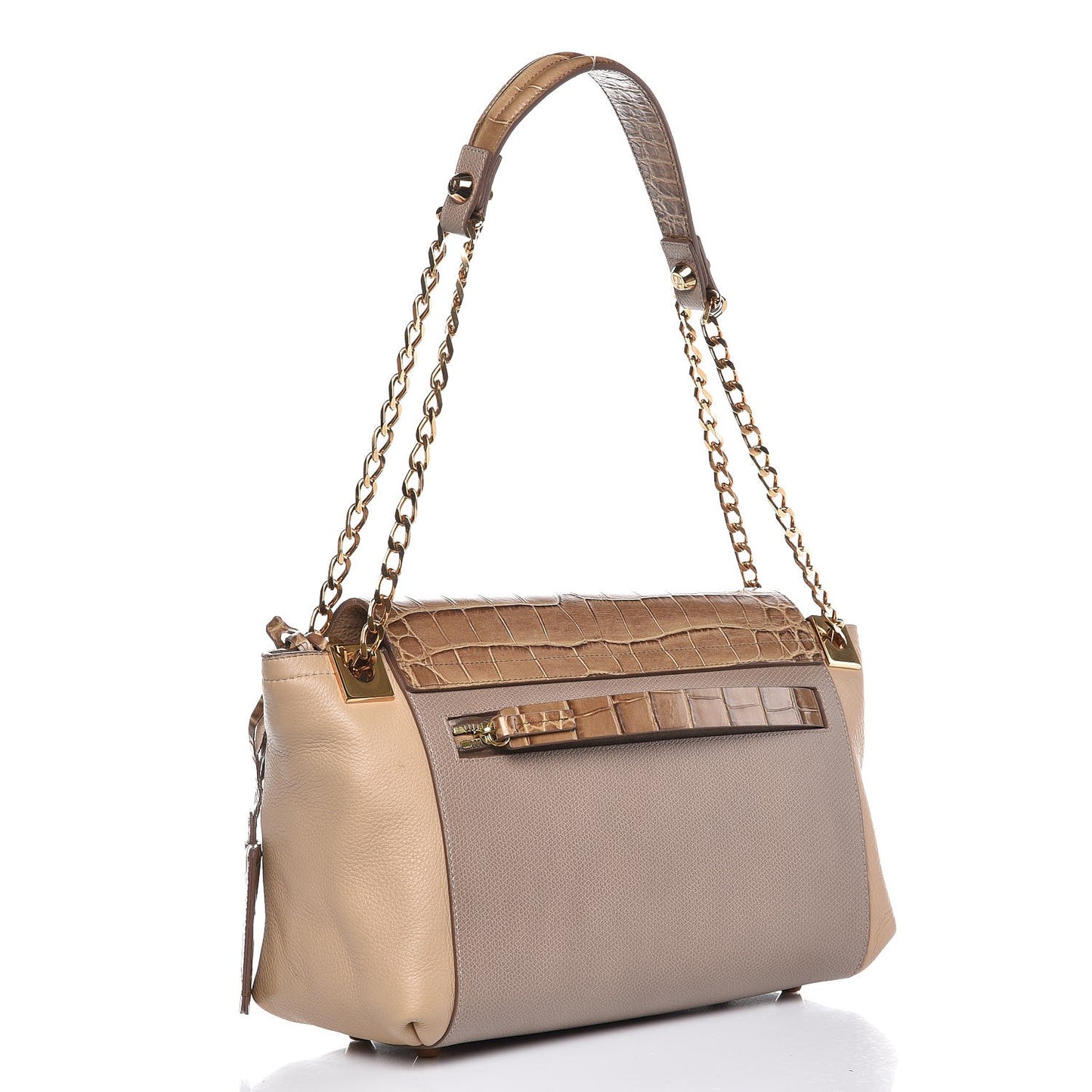 Croc Calfskin Embossed New Partition Shoulder Bag Taupe