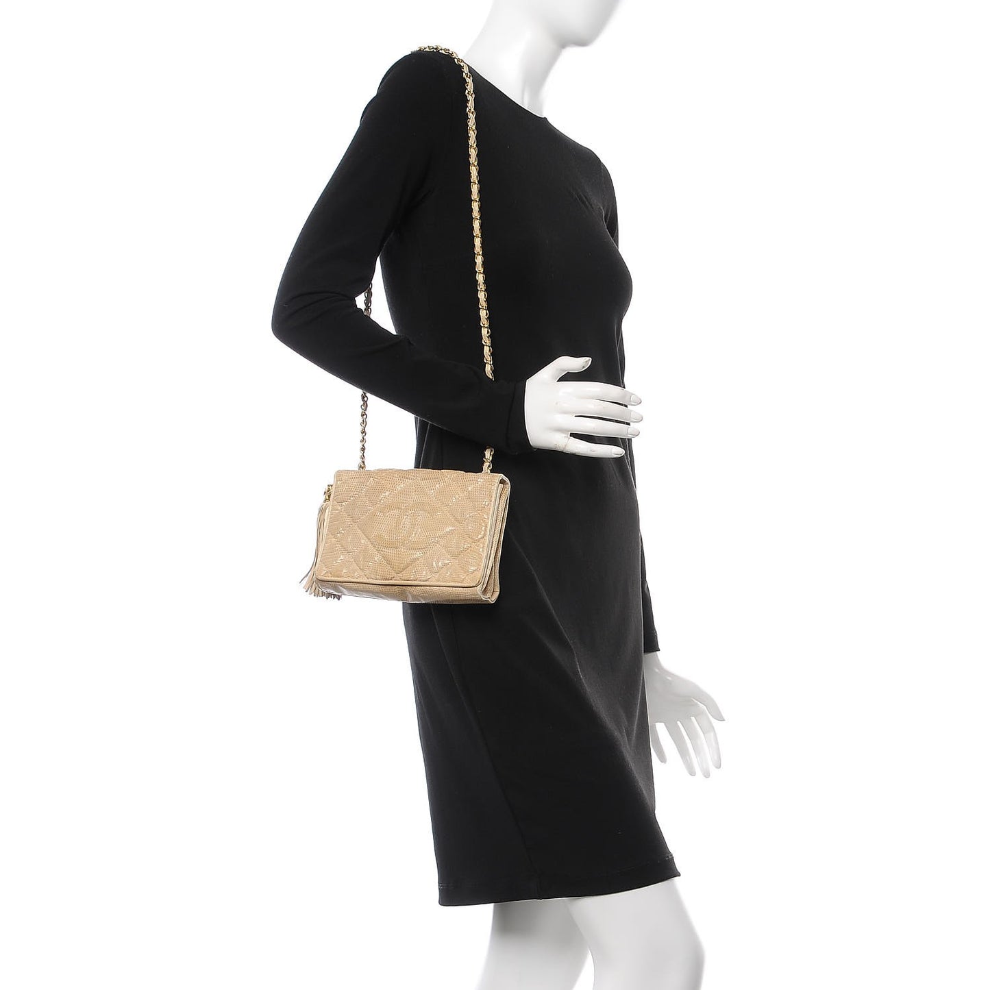 Lizard Tassel Flap Bag Light Brown