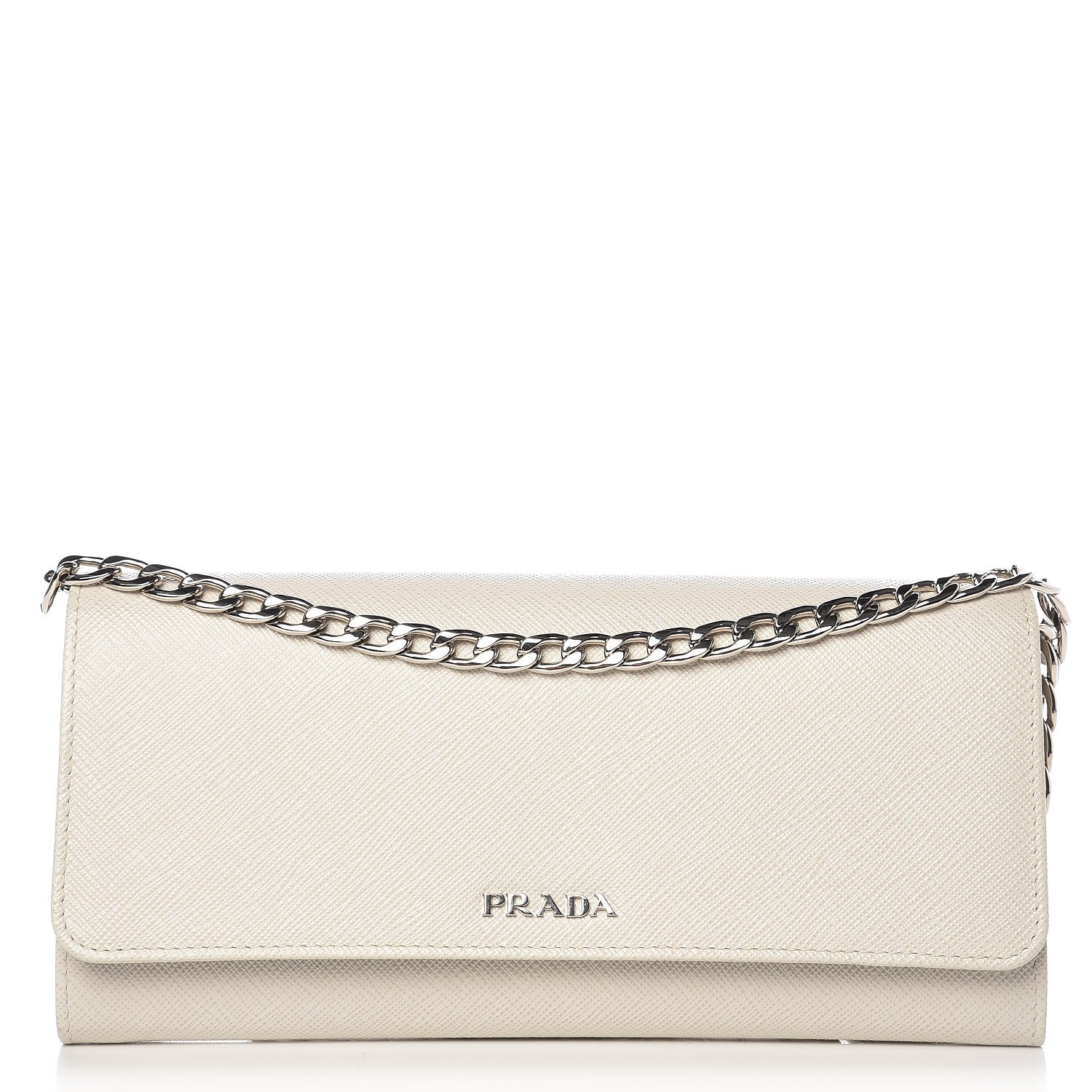 Prada Saffiano Bi-Color Chain Wallet Talco Nero Black 1 of 7