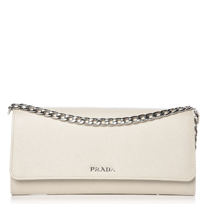Prada Saffiano Bi-Color Chain Wallet Talco Nero Black 1 of 7