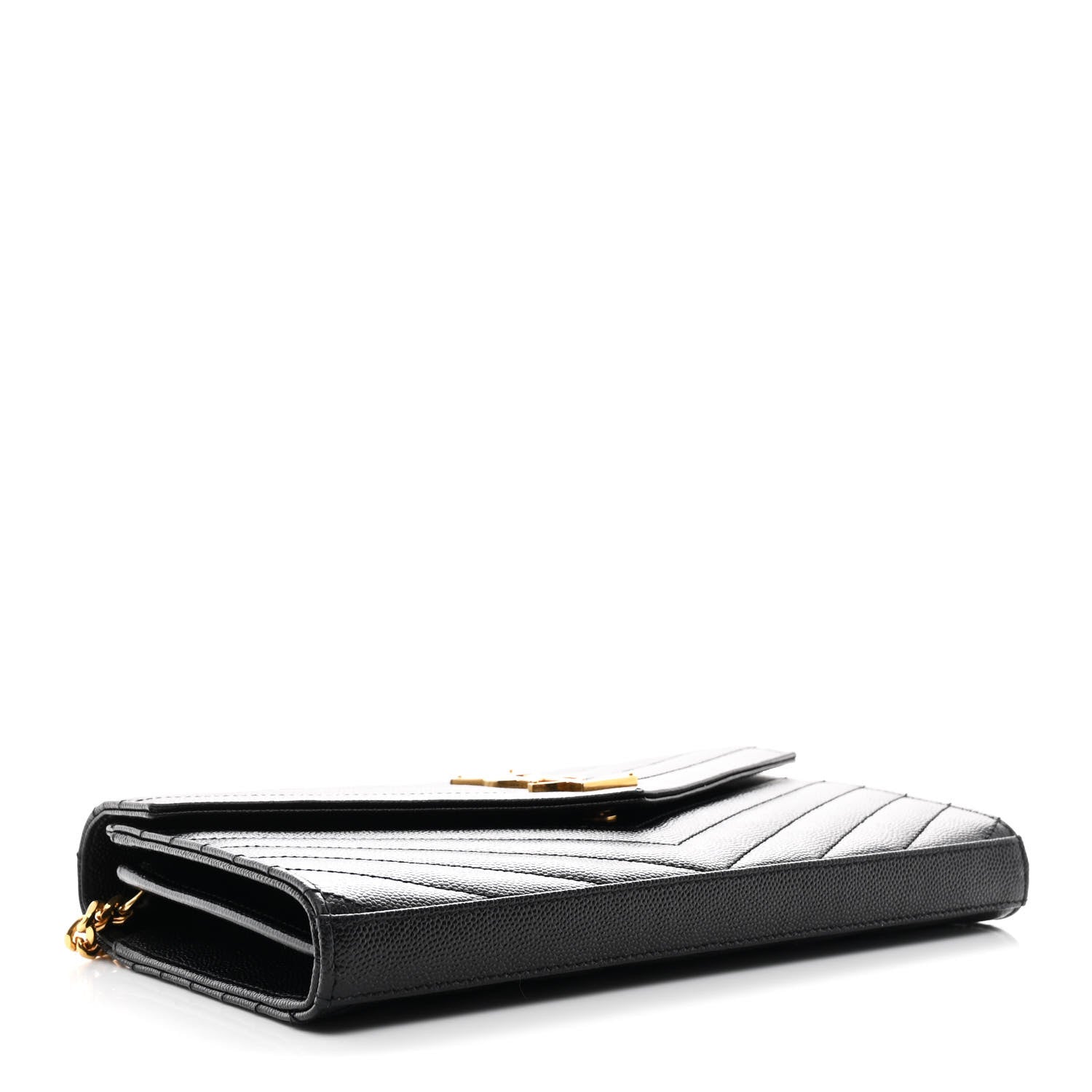 Saint Laurent Grain De Poudre Matelasse Chevron Monogram Chain Wallet Black 4 of 11
