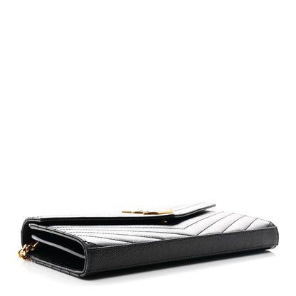 Saint Laurent Grain De Poudre Matelasse Chevron Monogram Chain Wallet Black 4 of 11