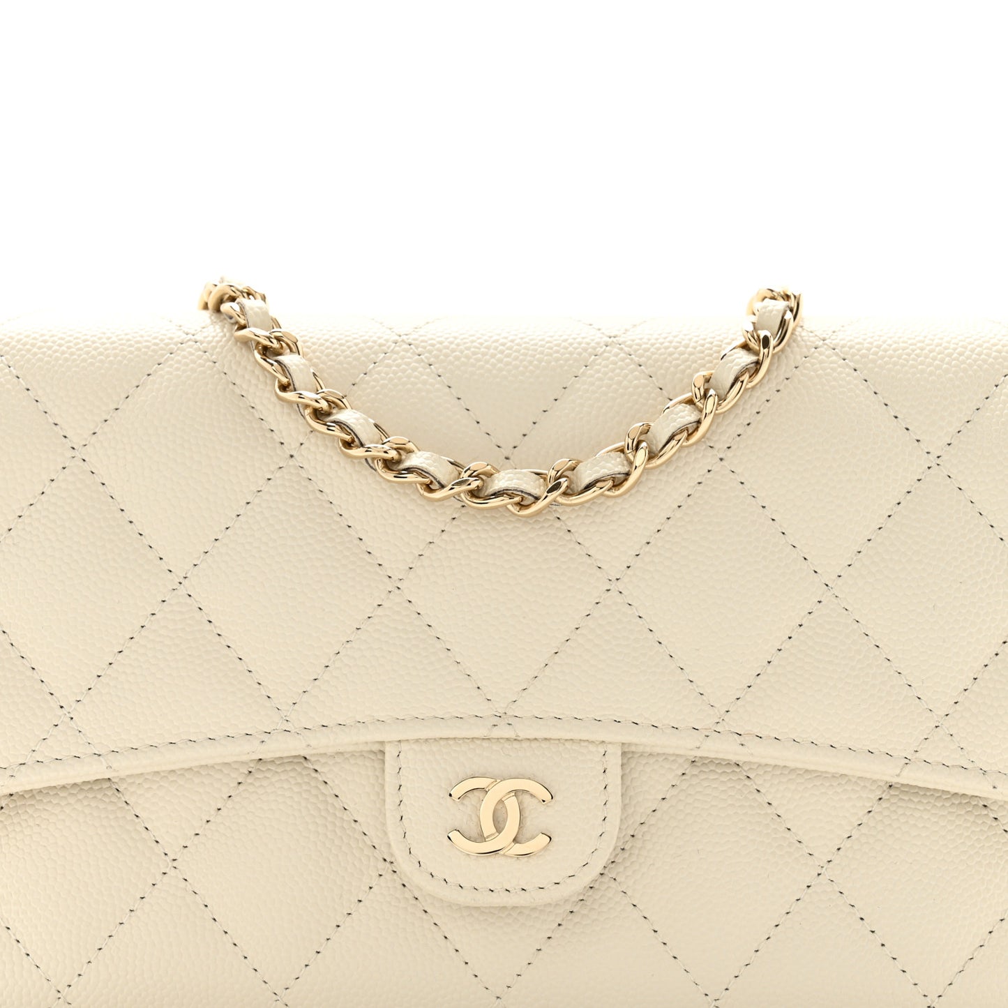 Caviar Quilted Phone Holder Wallet on Removable Chain White