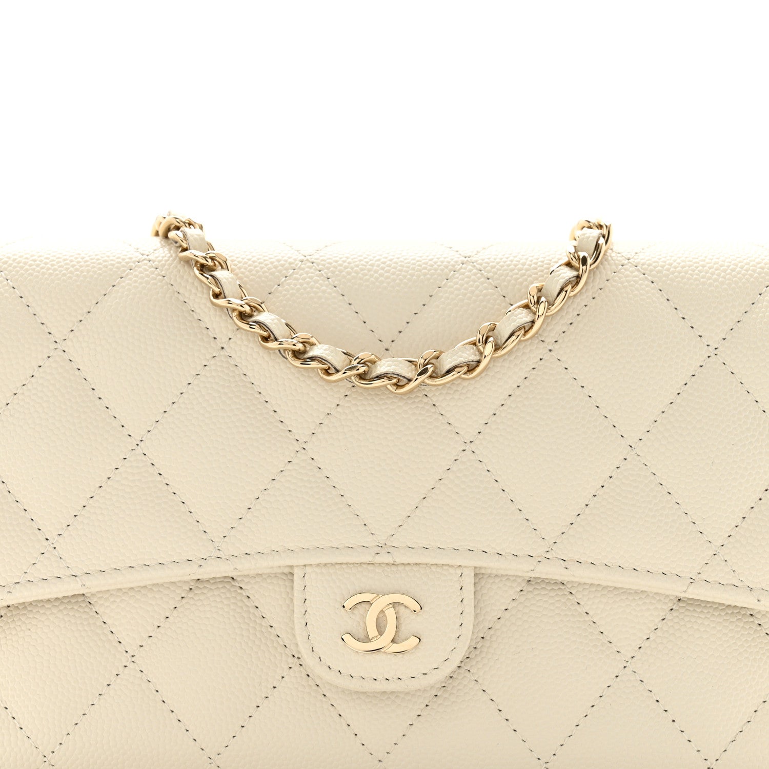 Chanel Caviar Quilted Phone Holder Wallet on Removable Chain White 11 of 13