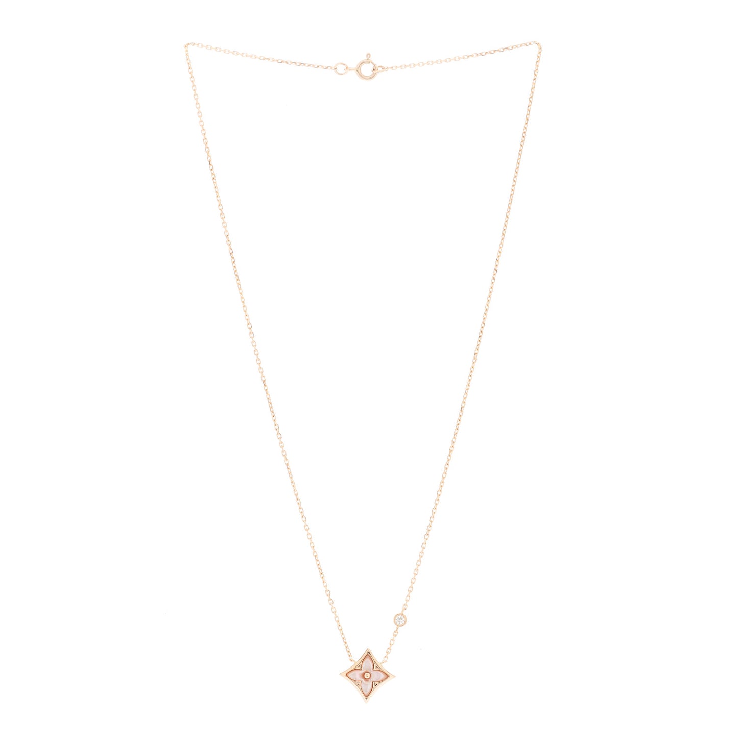 18K Pink Gold Diamond Pink Mother of Pearl Color Blossom BB Star Pendant Necklace