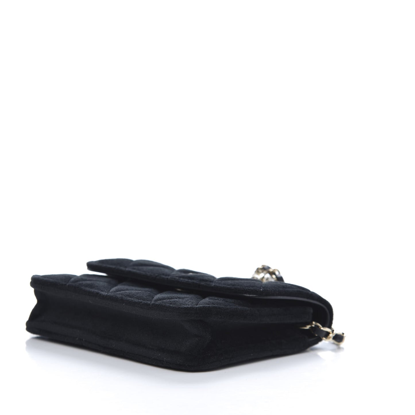 Velvet Quilted Pearl Crush Clutch With Chain Black