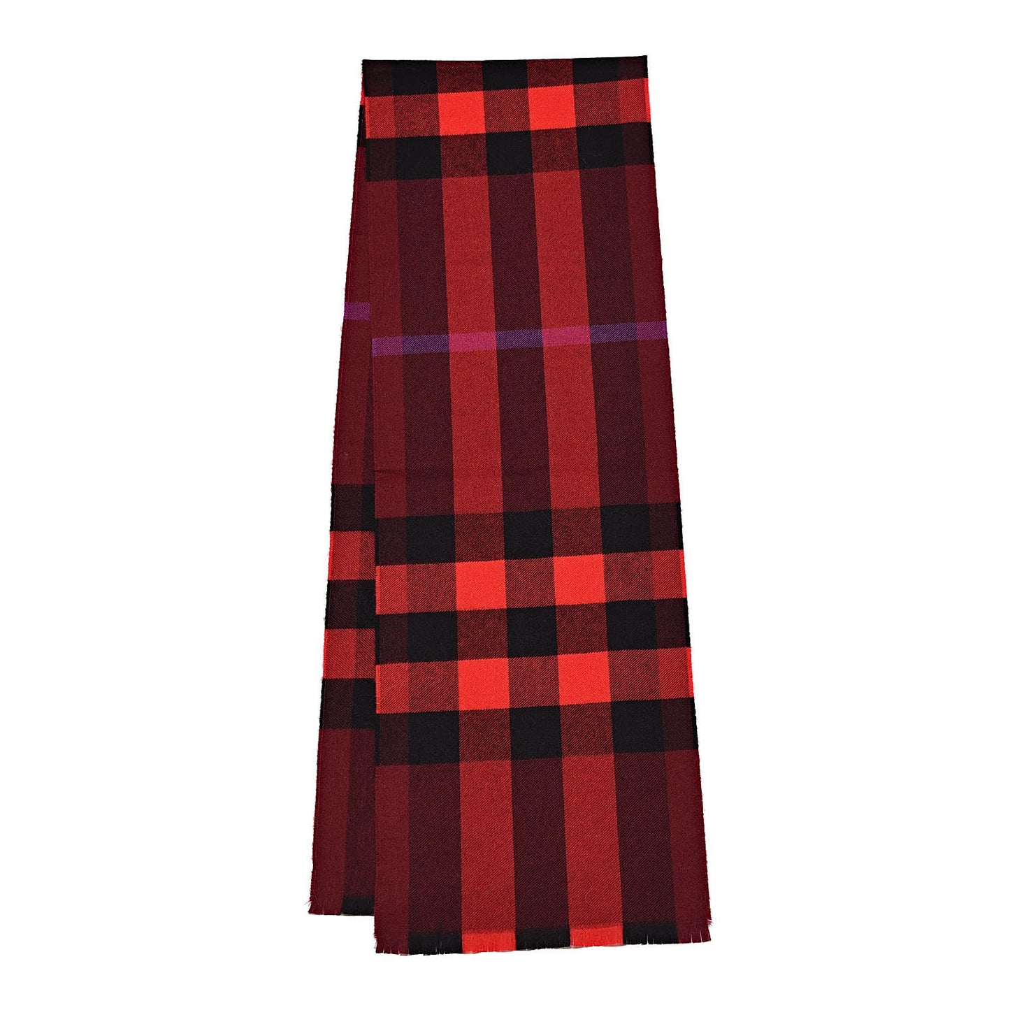 Wool Cashmere Giant Exploded Check Fringe Scarf Claret