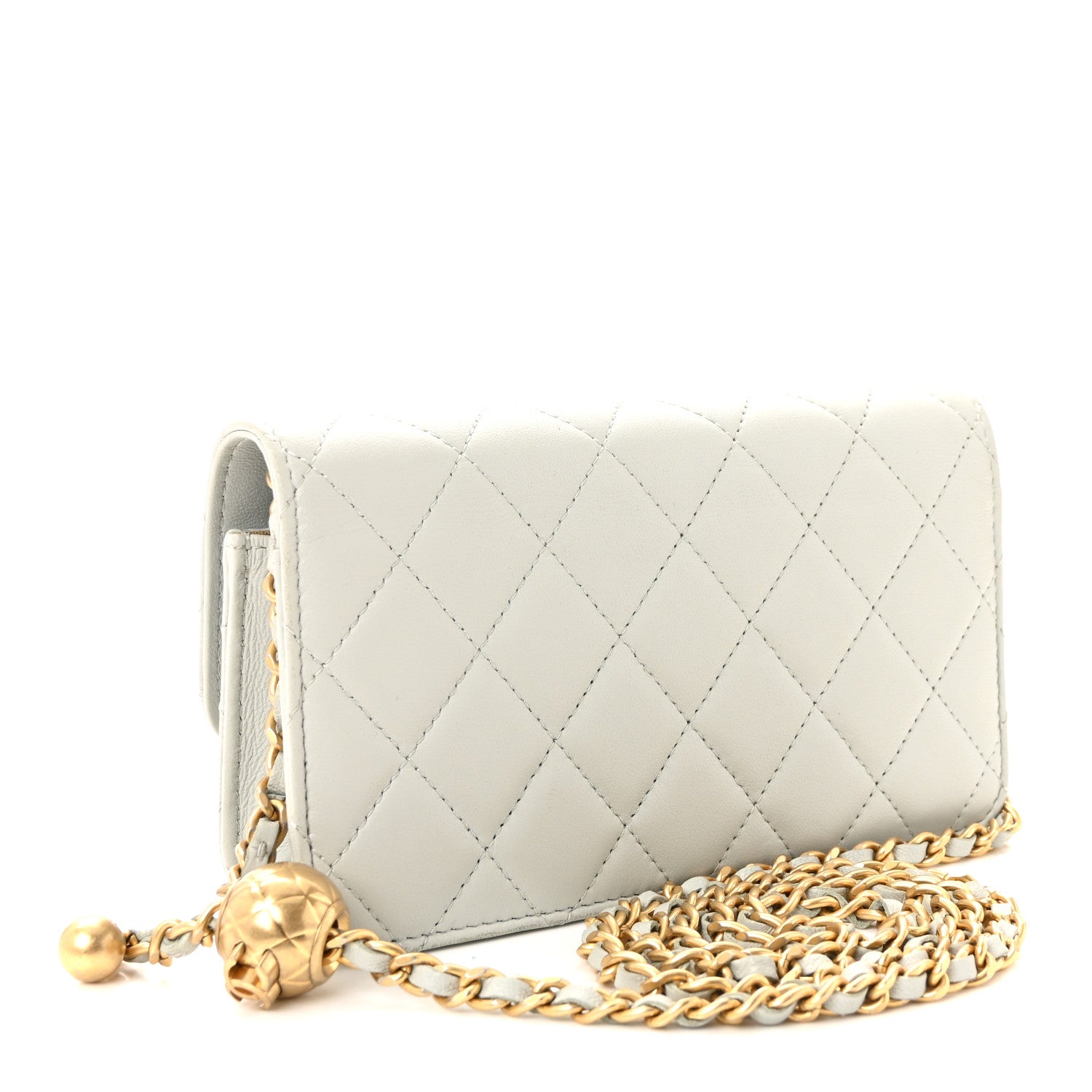 Chanel Lambskin Pearl Crush Quilted Flap Phone Holder With Chain