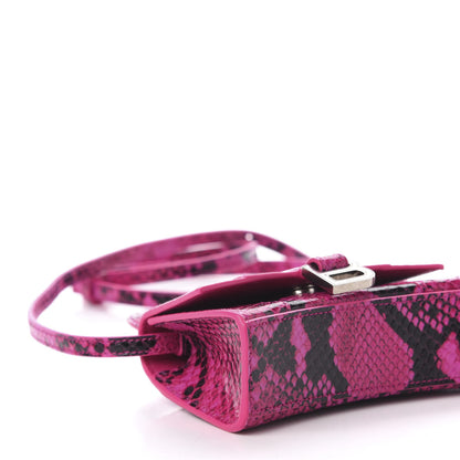 Balenciaga Shiny Calfskin Python Effect Hourglass Top Handle Bag Mini Fuchsia Black 7 of 9