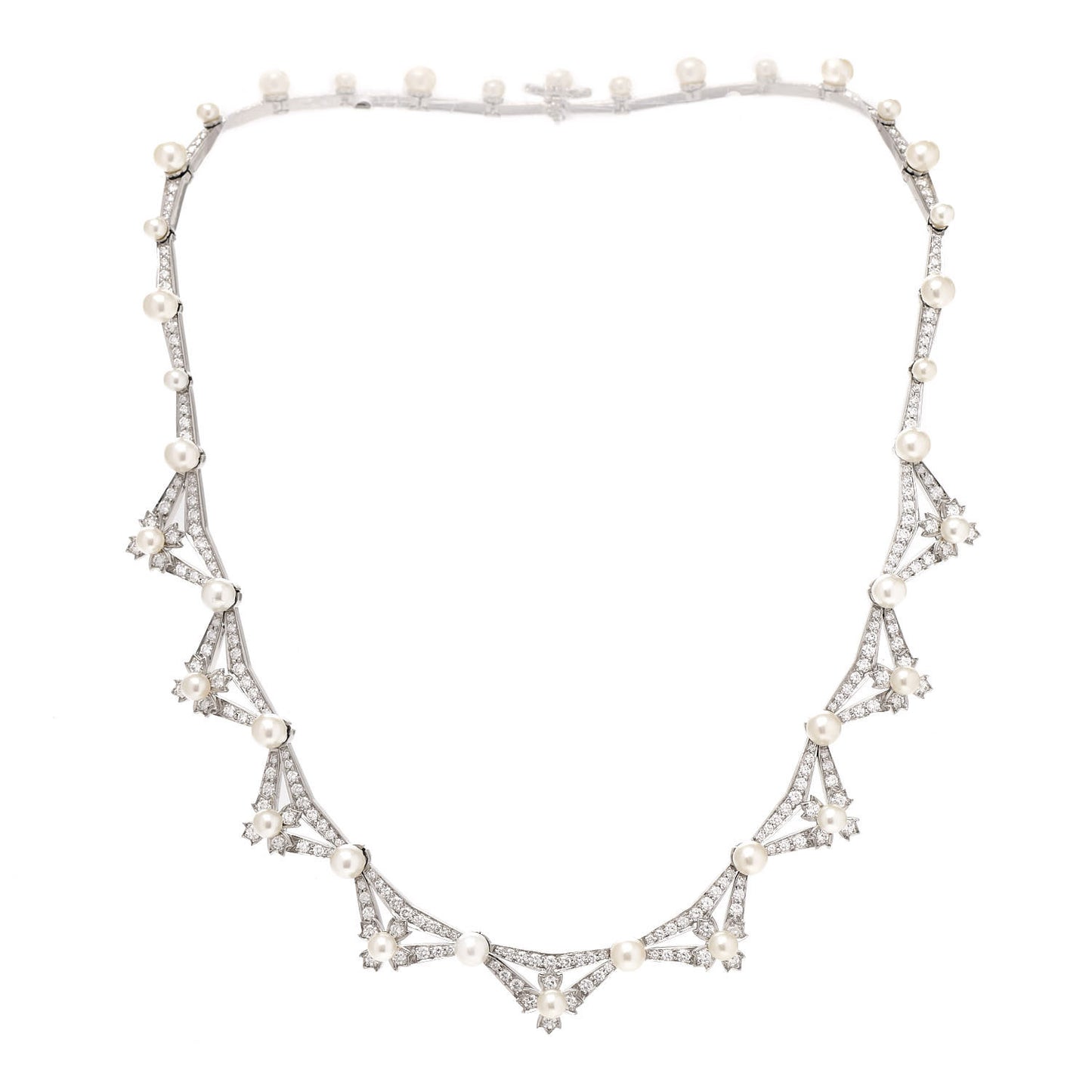 Platinum Diamond Akoya Pearl Floret Necklace