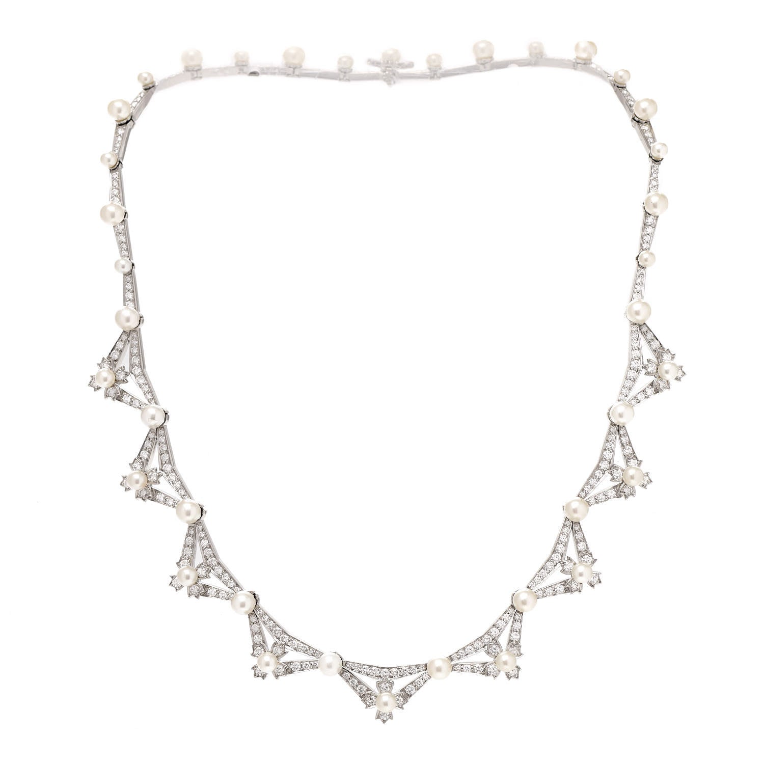 Tiffany Platinum Diamond Akoya Pearl Floret Necklace 3 of 5