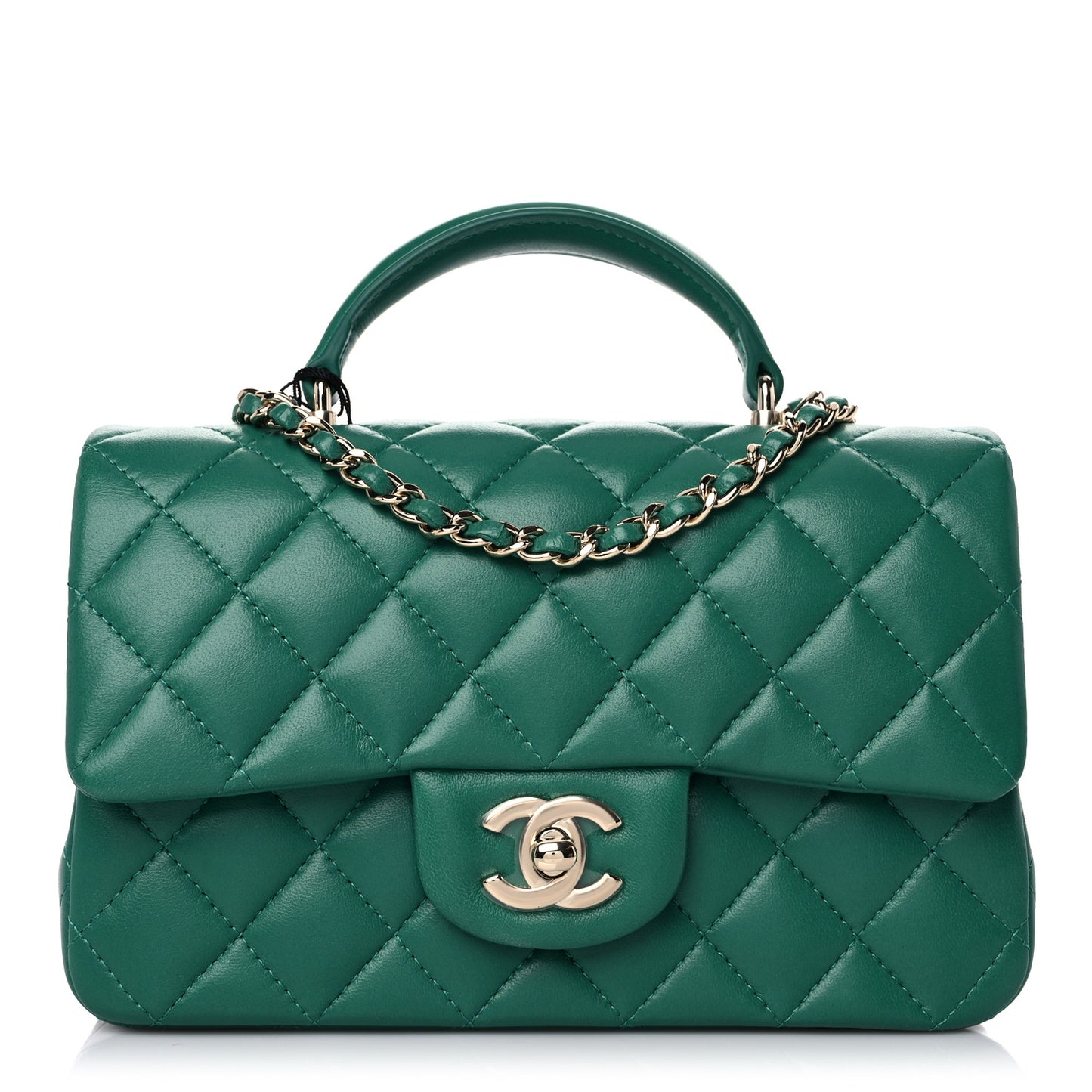Lambskin Quilted Mini Top Handle Rectangular Flap Green
