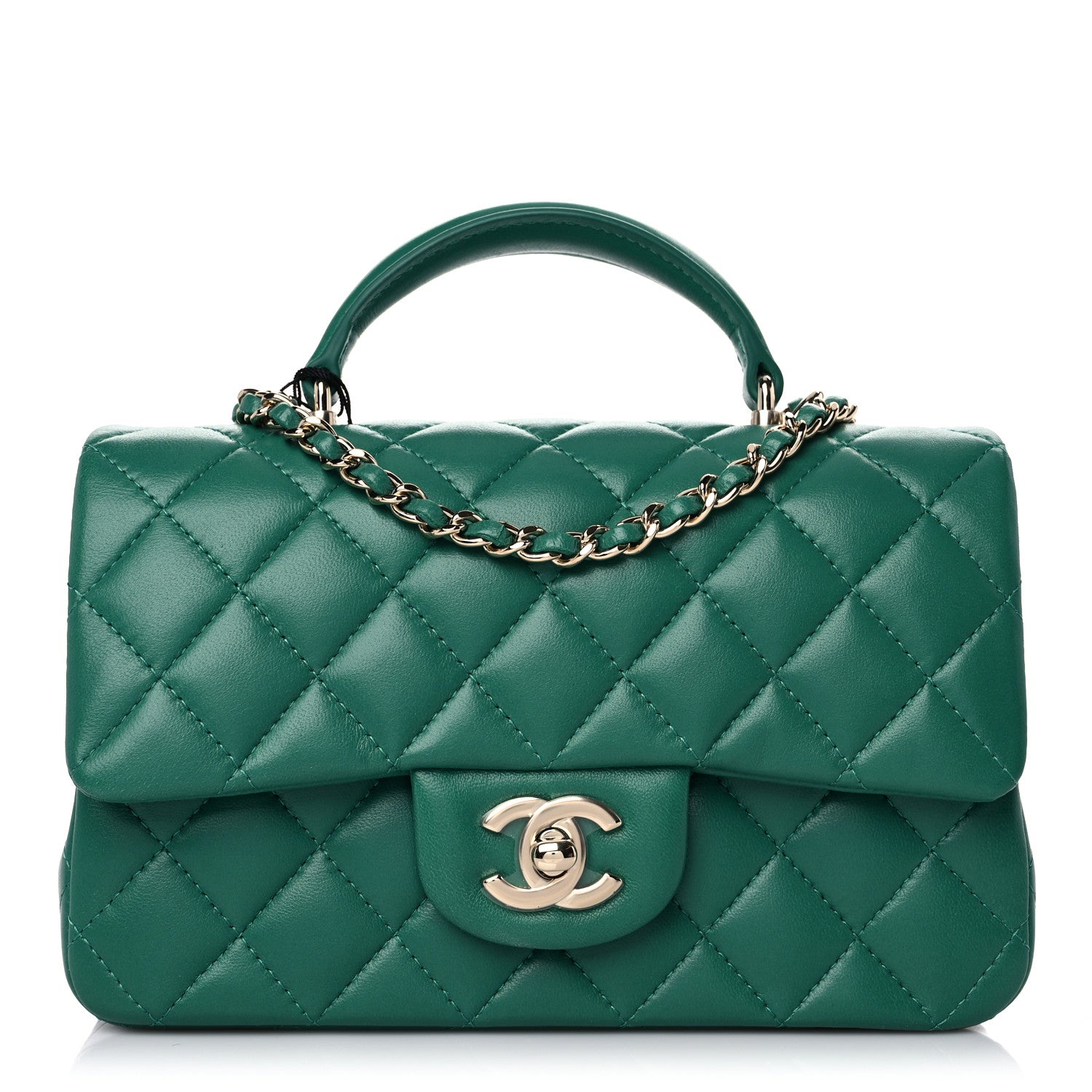 Chanel Lambskin Quilted Mini Top Handle Rectangular Flap Green 1 of 10
