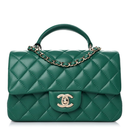 Chanel Lambskin Quilted Mini Top Handle Rectangular Flap Green 1 of 10
