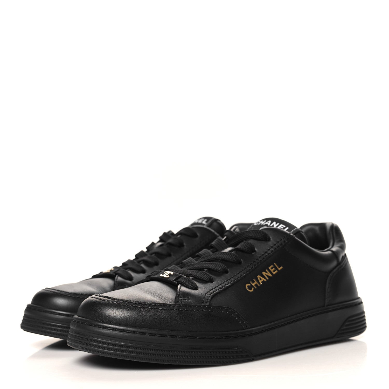 Chanel Calfskin Womens CC Logo Sneakers 37.5 Black 4 of 8