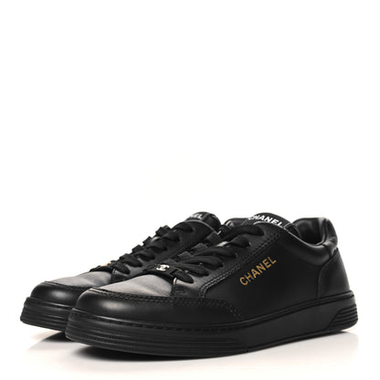 Chanel Calfskin Womens CC Logo Sneakers 37.5 Black 4 of 8