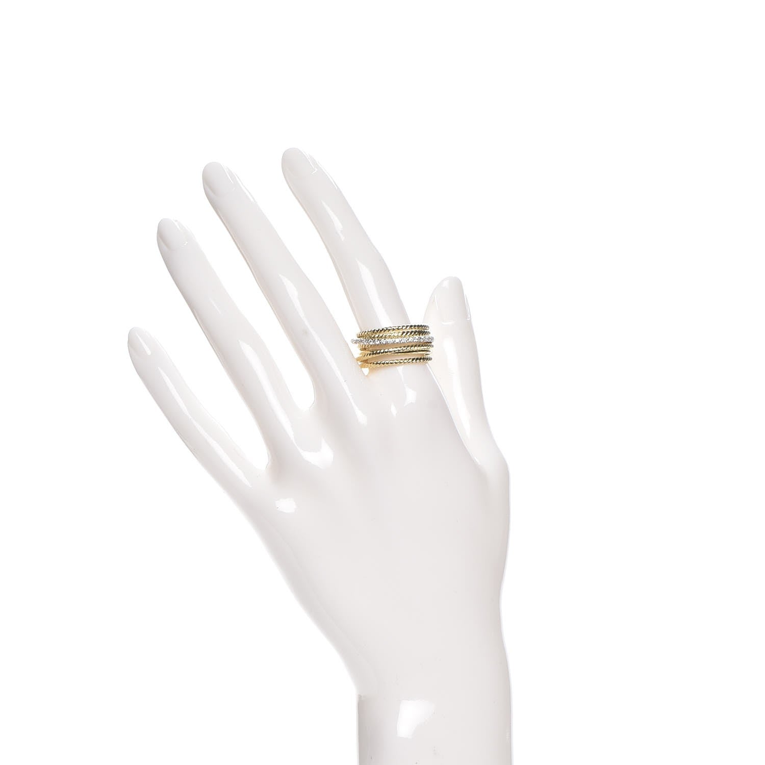 David Yurman 18K Yellow Gold Diamond 11mm Wide Crossover Ring 57 8 2 of 5