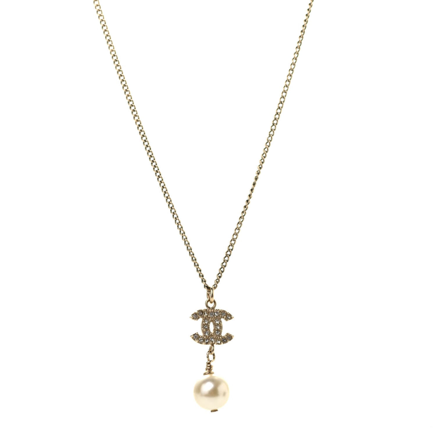 Chanel Pearl Crystal CC Pendant Necklace Light Gold 1 of 5