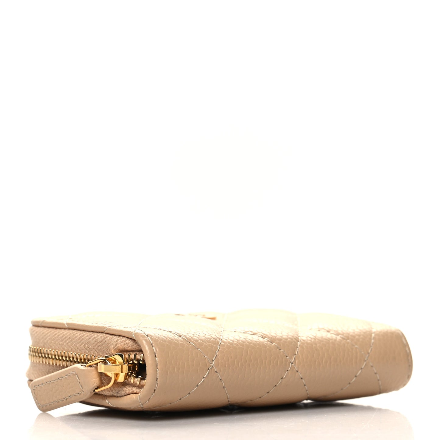 Caviar Quilted Zip Around Coin Purse Beige