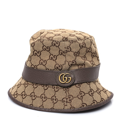 Gucci Monogram Textured Dollar Calfskin GG Jago Bucket Hat S Cacao Beige 3 of 9