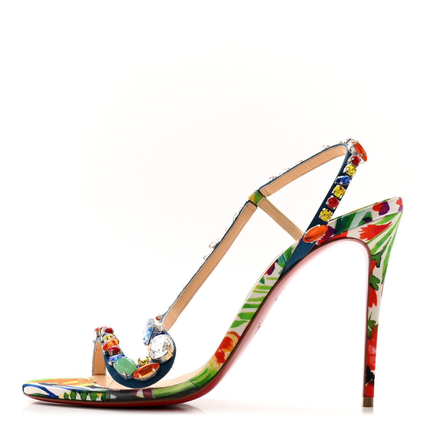 Christian Louboutin Crepe Satin Rosapetra 100 Sandals 38.5 Ludwig Multi 1 of 8