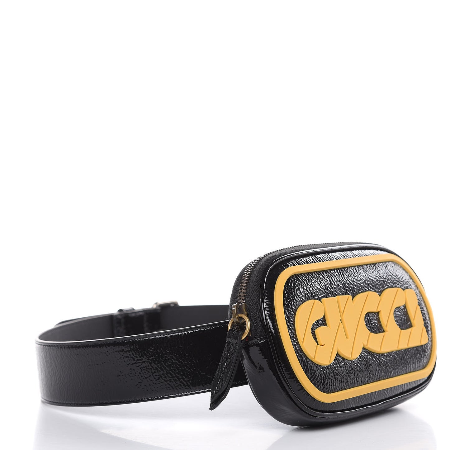Patent Rubber Game Patch Logo Belt Bag 75 30 Black