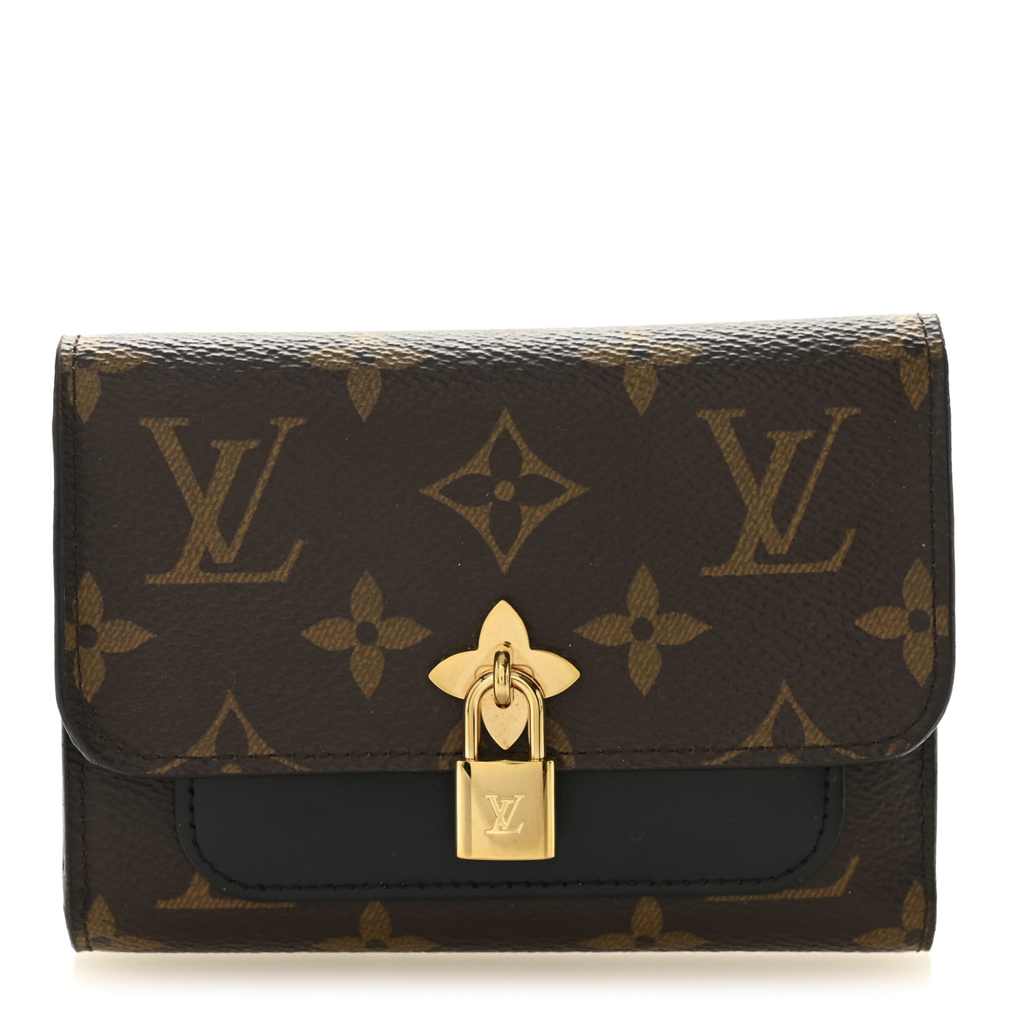 Monogram Flower Lock Compact Wallet Black
