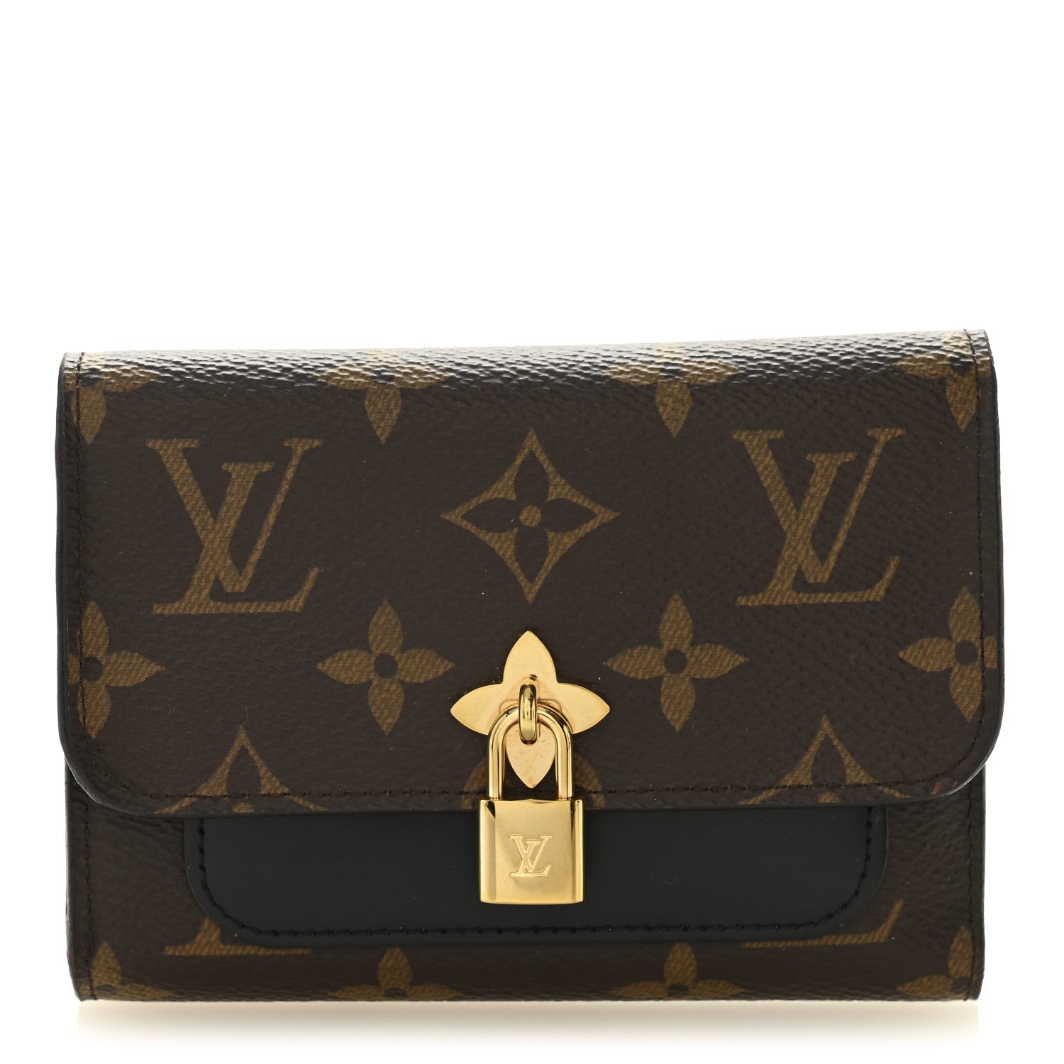 Louis Vuitton Monogram Flower Lock Compact Wallet Black 1 of 7