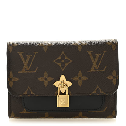 Louis Vuitton Monogram Flower Lock Compact Wallet Black 1 of 7