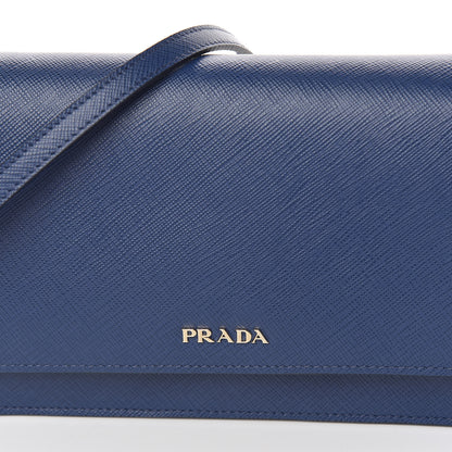 Prada Saffiano Lux Flap Wallet with Strap Bleuette 8 of 10
