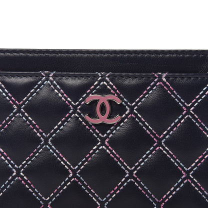Chanel Lambskin Double Stitch Quilted Card Holder Navy Pink 9 of 10