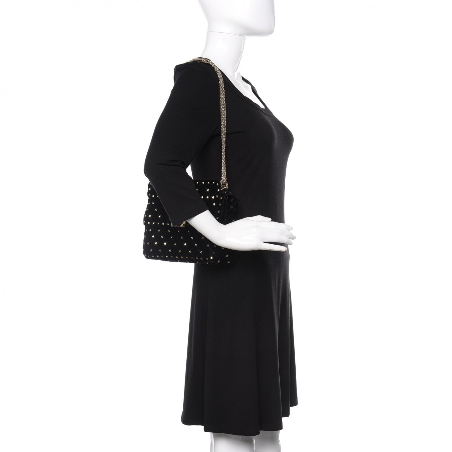 Velvet Medium Rockstud Spike Shoulder Bag Black