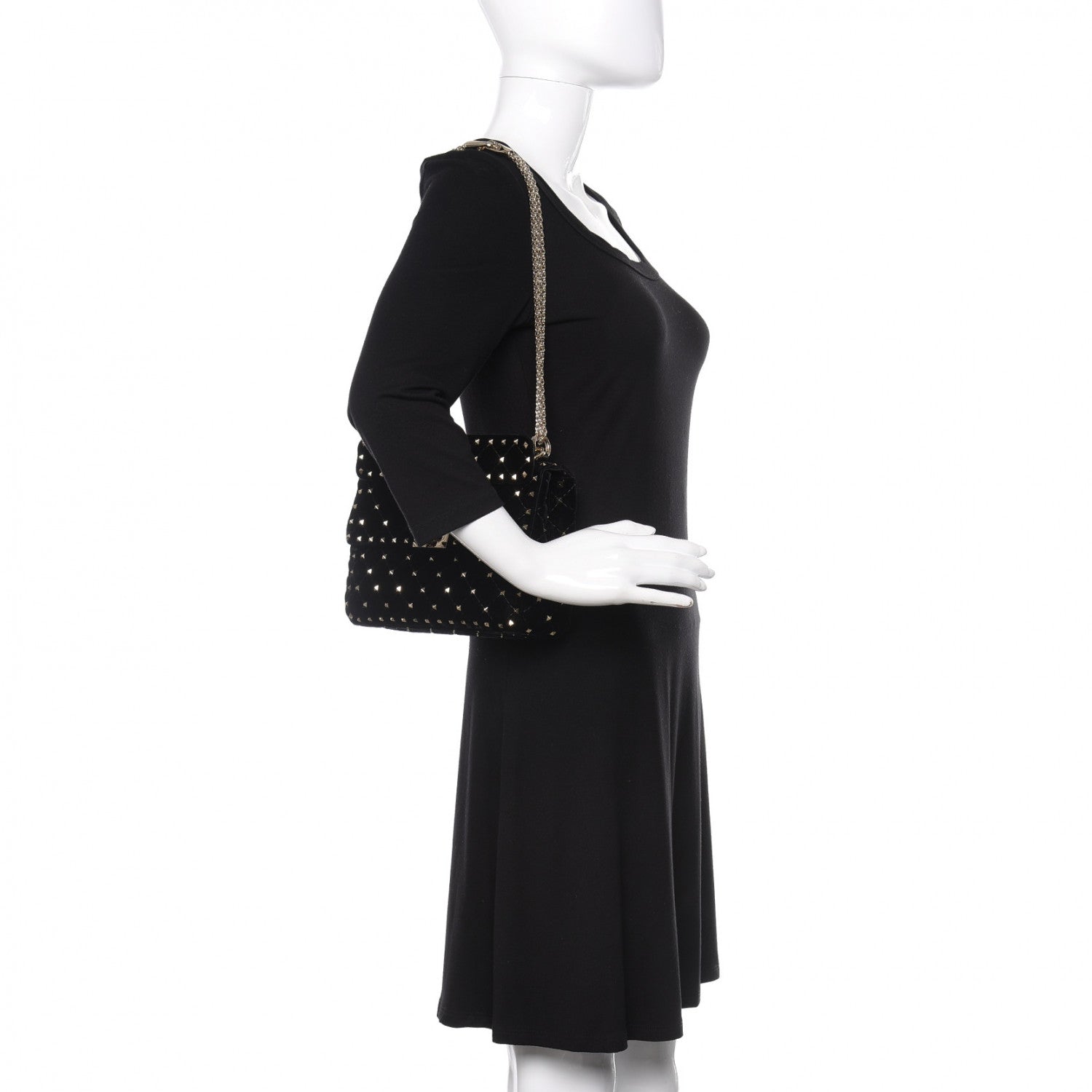 Valentino Garavani Velvet Medium Rockstud Spike Shoulder Bag Black 2 of 9