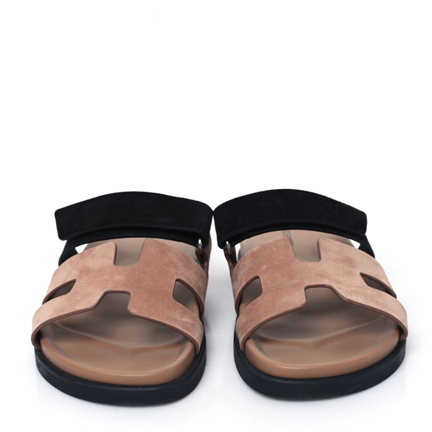 Hermes Suede Goatskin Womens Chypre Sandals 38 Rose Perle Black 2 of 10