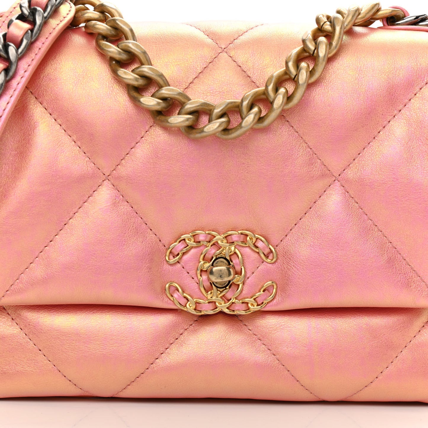 Iridescent Calfskin Quilted Medium Chanel 19 Flap Pink