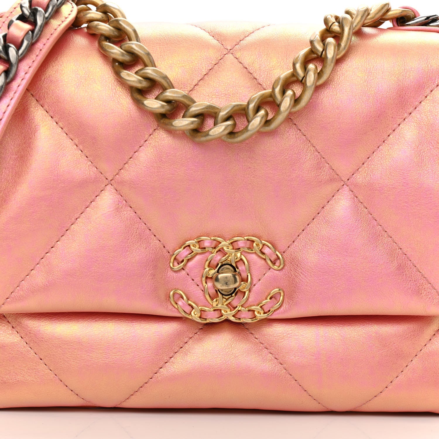 Chanel Iridescent Calfskin Quilted Medium Chanel 19 Flap Pink 8 of 11