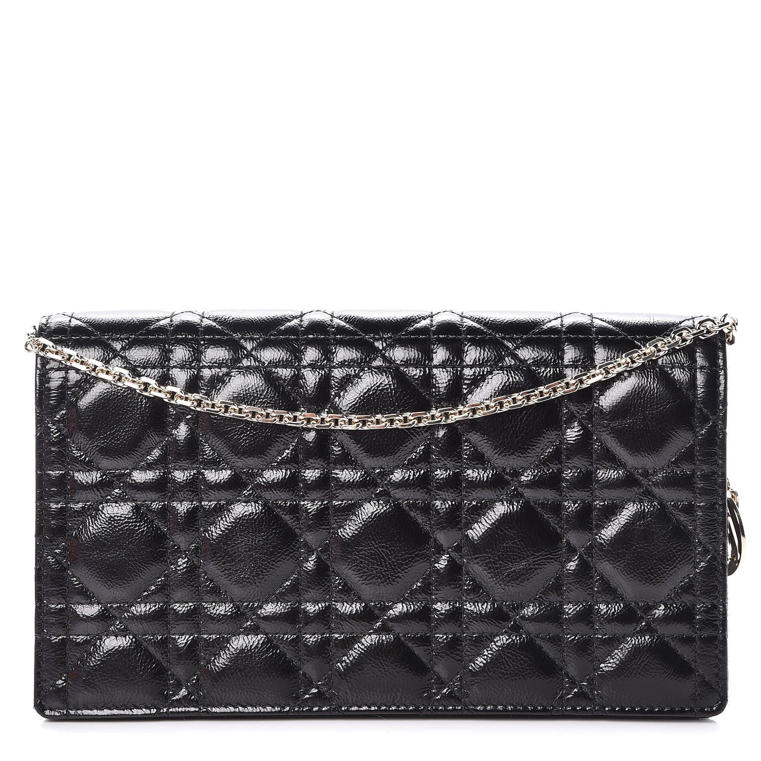 Christian Dior Crinkled Patent Cannage Lady Dior Clutch Black 1 of 10