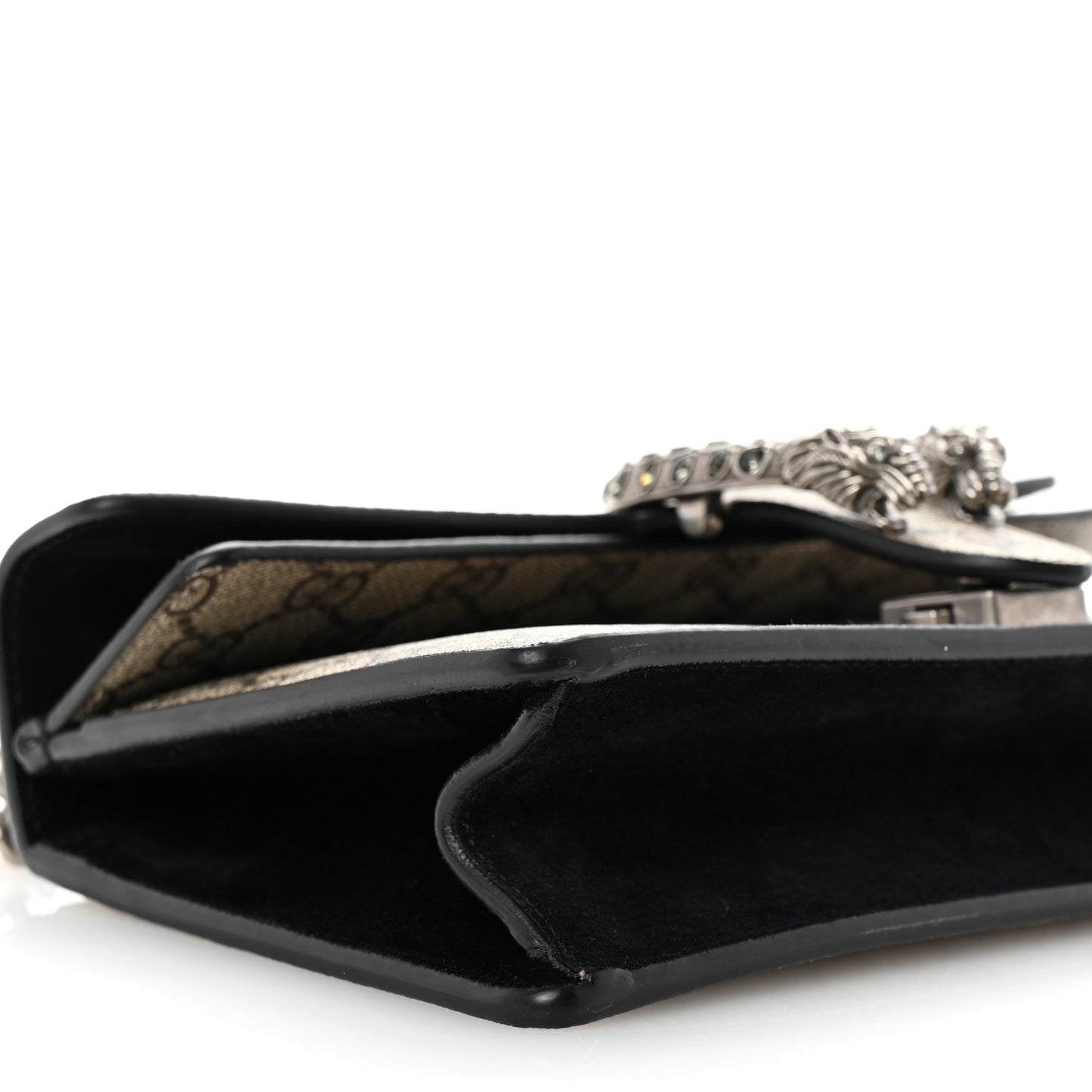 GG Supreme Monogram Suede Crystal Small Dionysus Shoulder Bag Beige Ebony Black