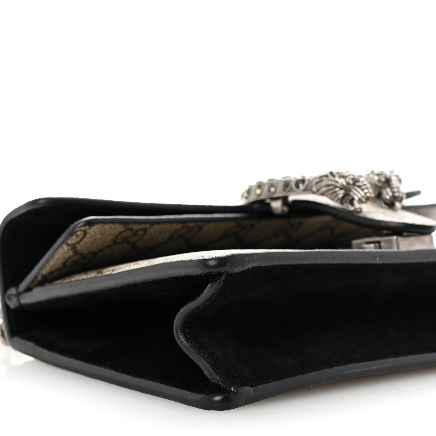 Gucci GG Supreme Monogram Suede Crystal Small Dionysus Shoulder Bag Beige Ebony Black 9 of 10