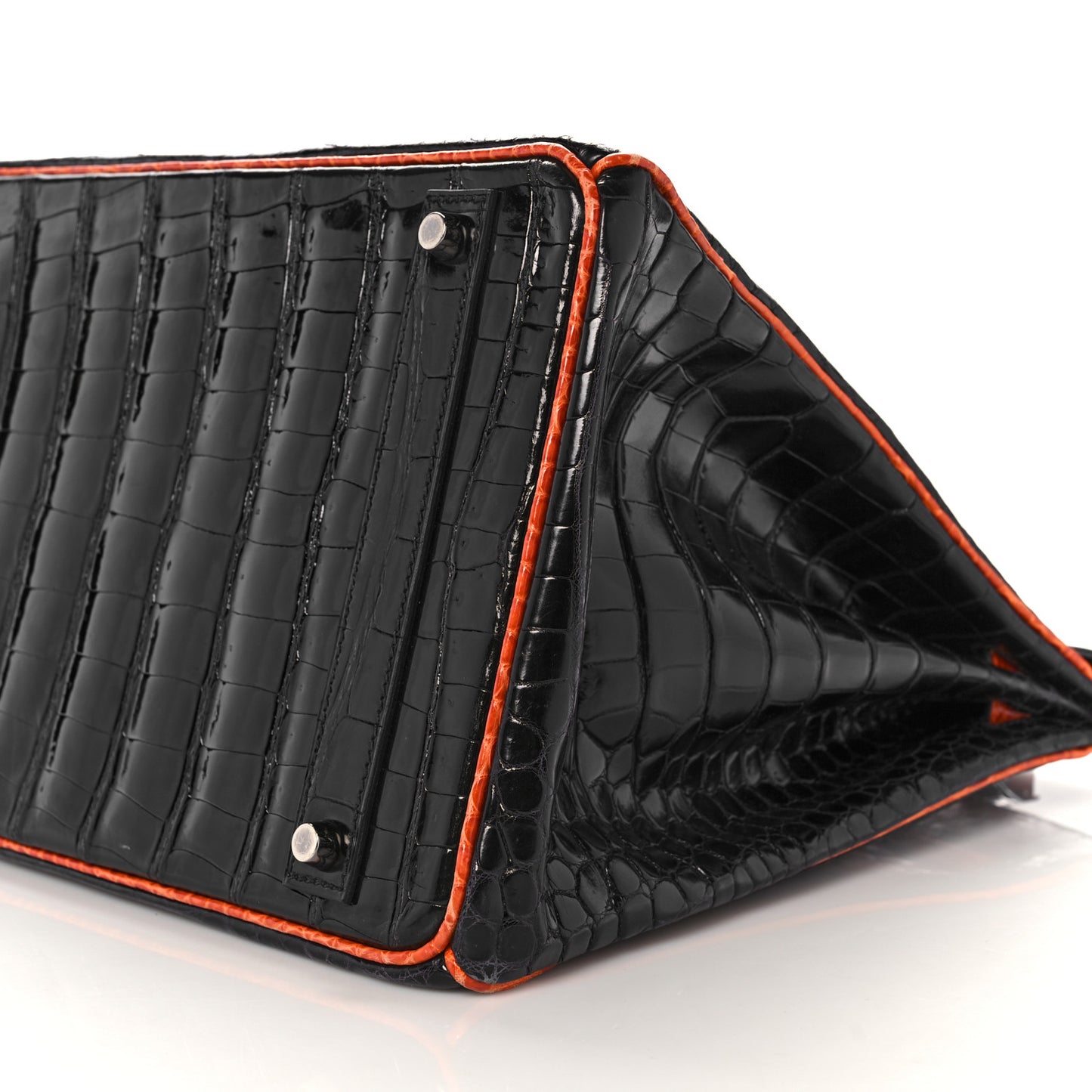 Shiny Porosus Crocodile Birkin 40 Black Orange