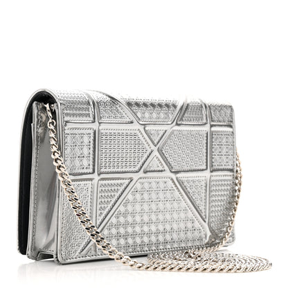Christian Dior Metallic Patent Micro-Cannage Diorama Wallet on Chain Pouch Silver 3 of 10